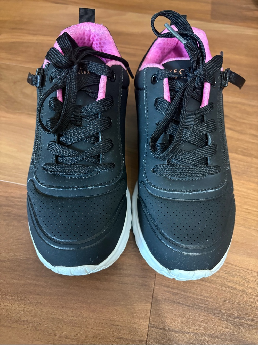 Skechers Black and Pink Kids Lace-Up Sneakers